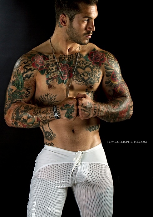 sexy naked guys tattoo letha weapons posing nude